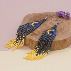 Moon Night Sky Beaded Cascade Earrings